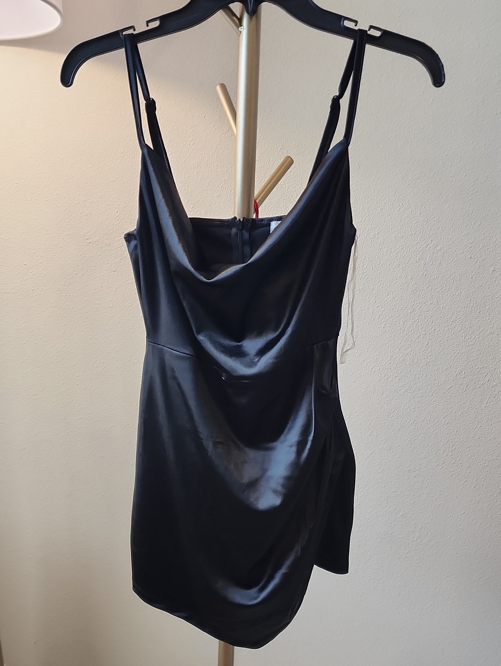 Almost Famous Black Satin Cowl Mini Dress